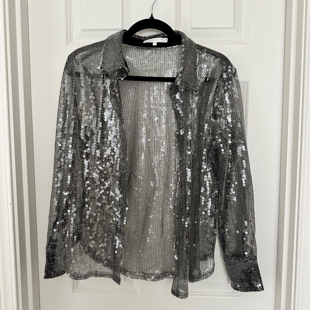 Revolve Wyatt Button Down Sequin Top - image 2